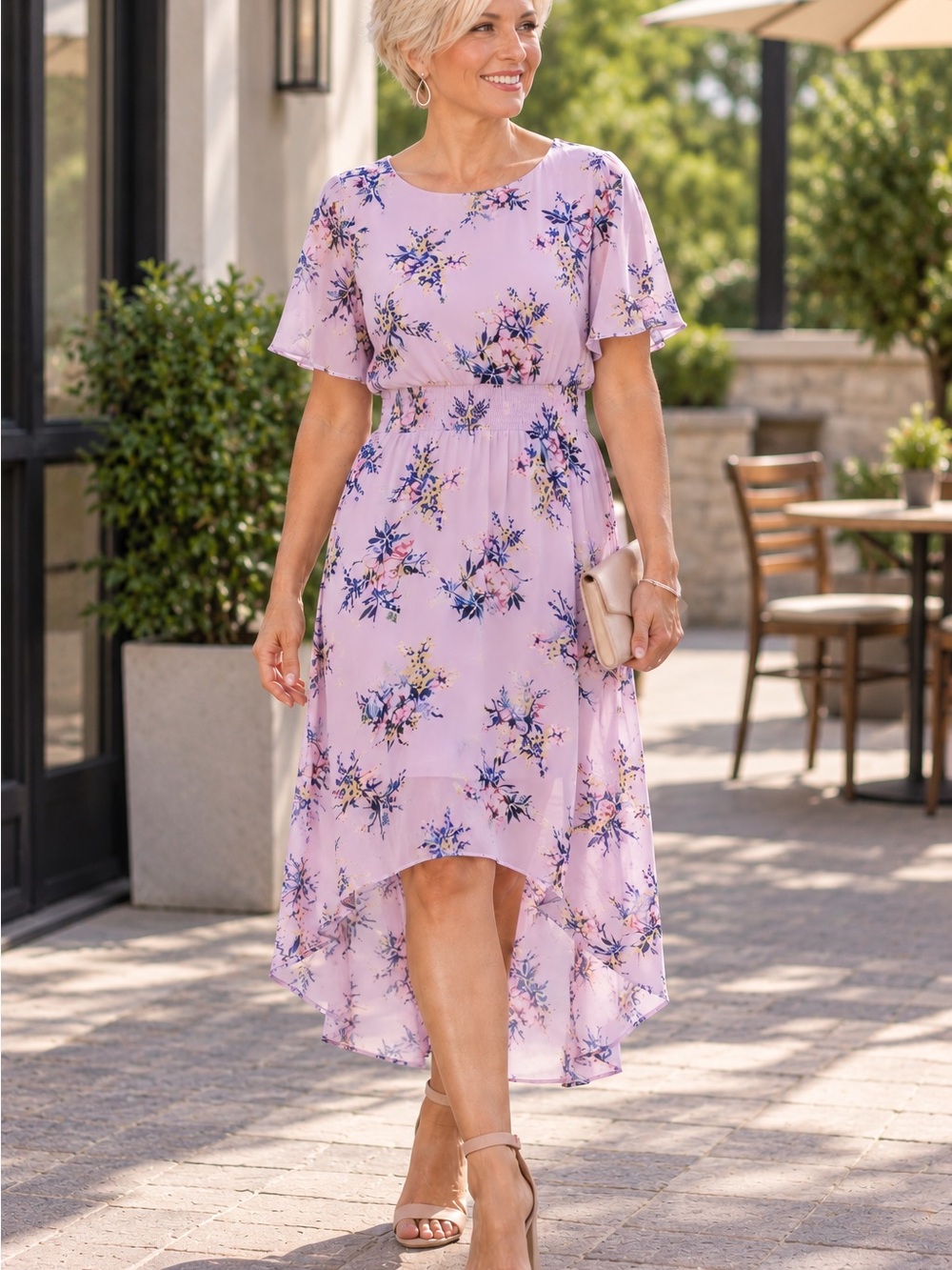 Charming Charlie Floral High Low Dress Medium Lavender